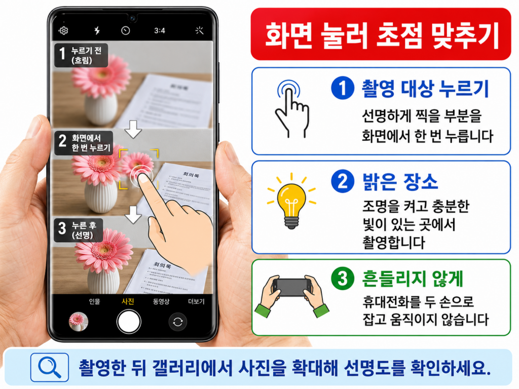 갤럭시 카메라 화면을 눌러 초점을 맞추는 방법