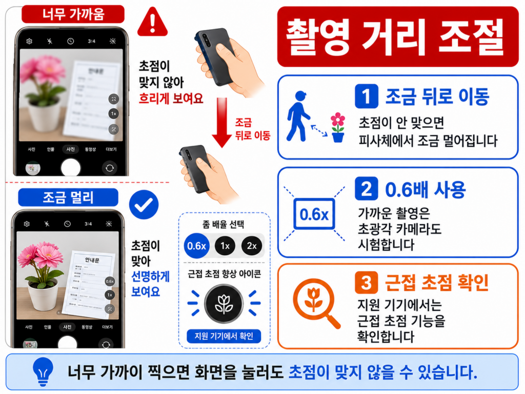 갤럭시 접사 촬영 거리와 근접 초점을 조절하는 방법