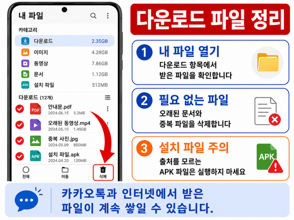 갤럭시 내 파일에서 다운로드 파일을 정리하는 화면