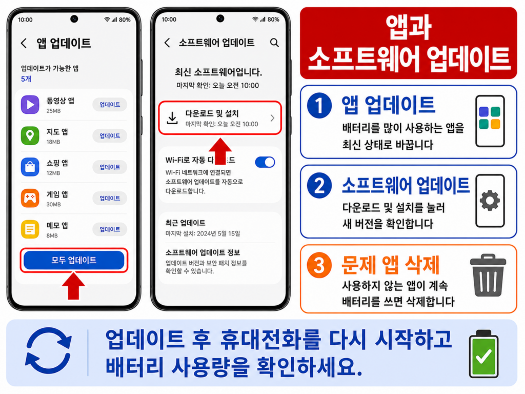 갤럭시 앱과 소프트웨어 업데이트를 확인하는 화면