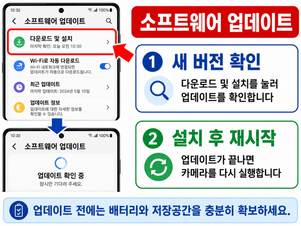 갤럭시 소프트웨어 업데이트를 확인하는 화면