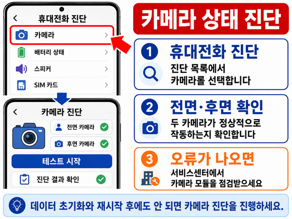 Samsung Members에서 갤럭시 카메라 상태를 진단하는 화면