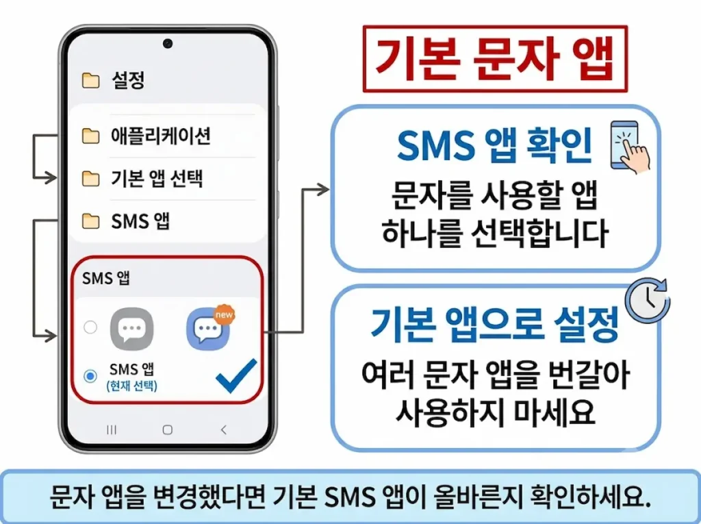 갤럭시 기본 SMS 앱 선택 화면