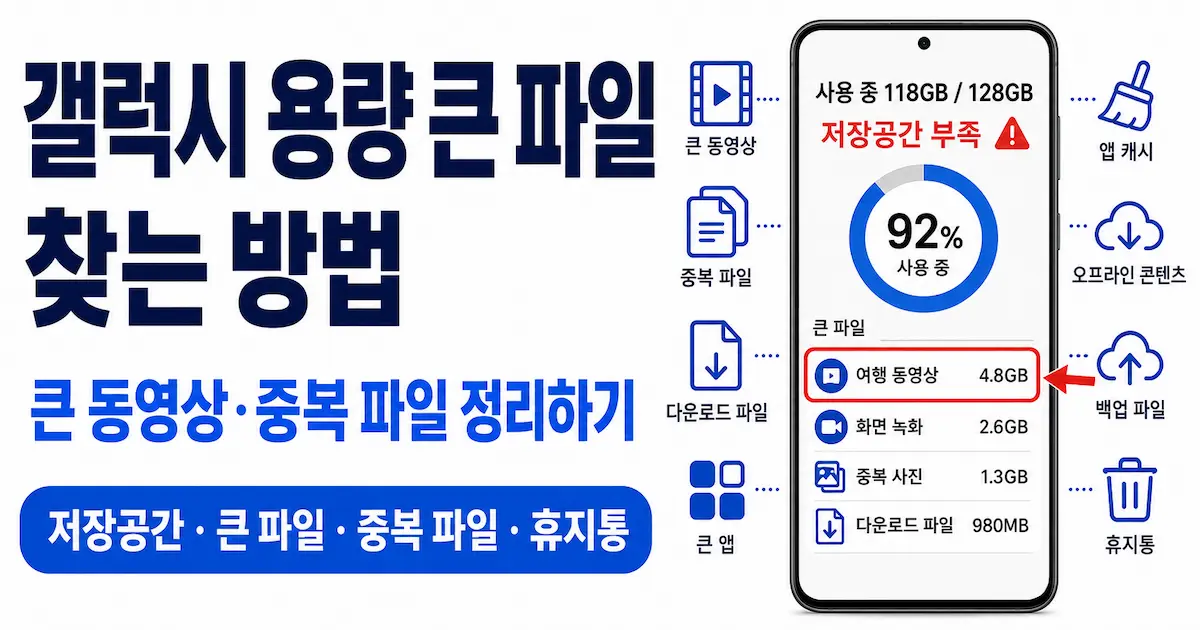 갤럭시 용량을 많이 차지하는 큰 동영상과 중복 파일 찾는 방법