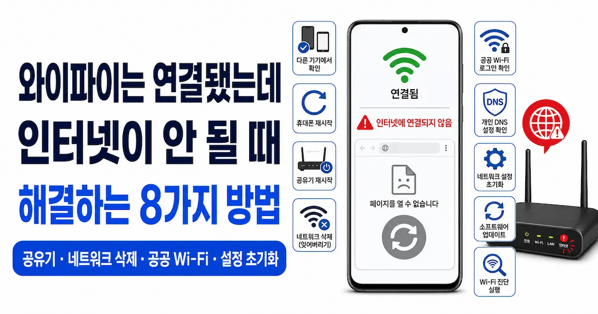 갤럭시 와이파이는 연결됐는데 인터넷이 안 될 때 해결하는 8가지 방법