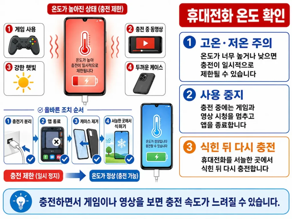 갤럭시 발열로 충전이 중단됐을 때 휴대전화를 식히는 방법